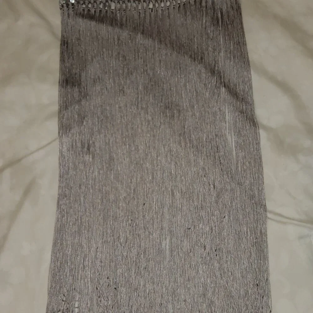 Silver Sequin Fringe Belt Circle Hip Wrap Embelished Festival Rave Scarf EUC